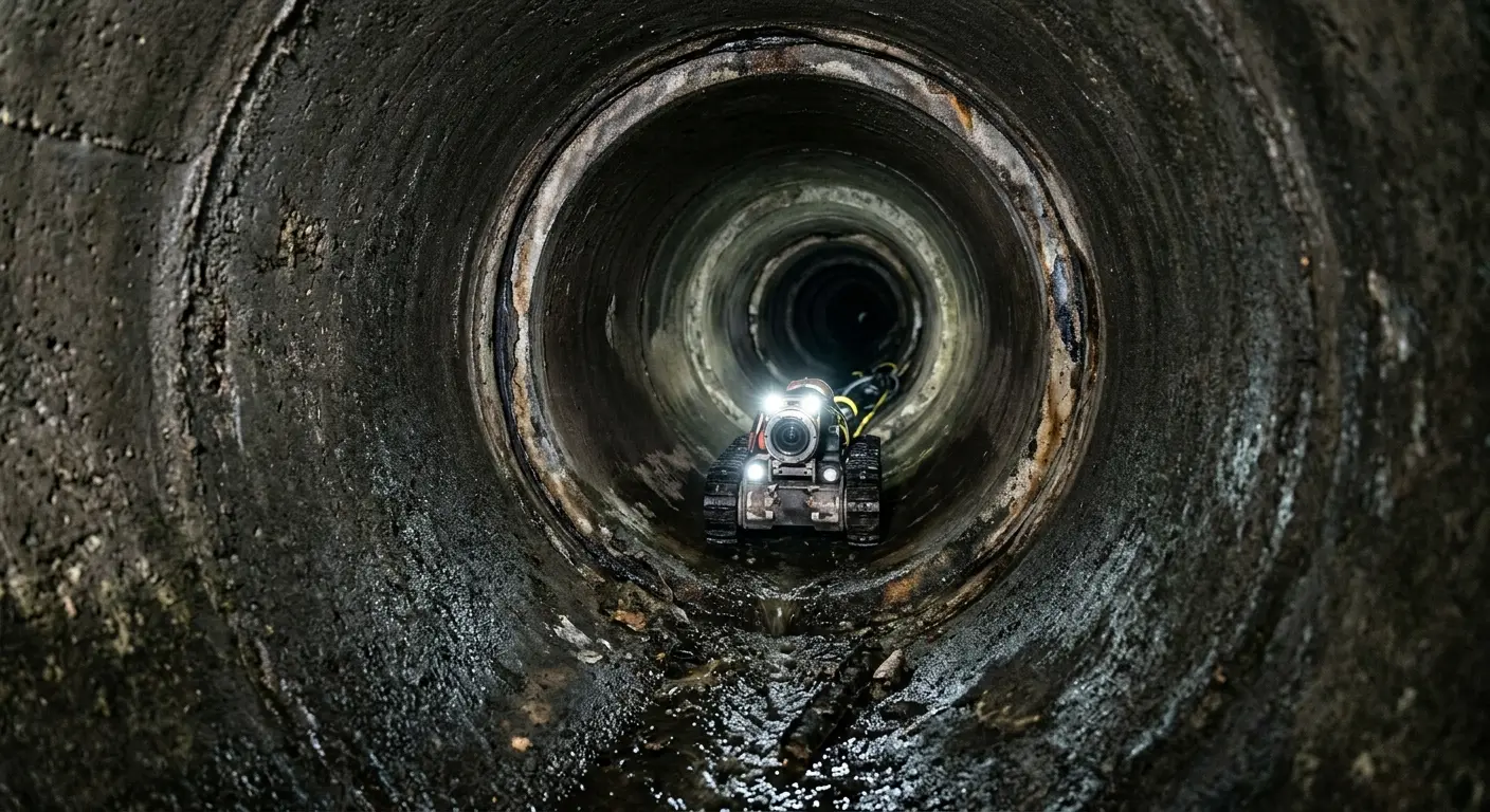 Robotic sewer camera inspecting pipe interior for Sewer Line Cleaning in Timonium